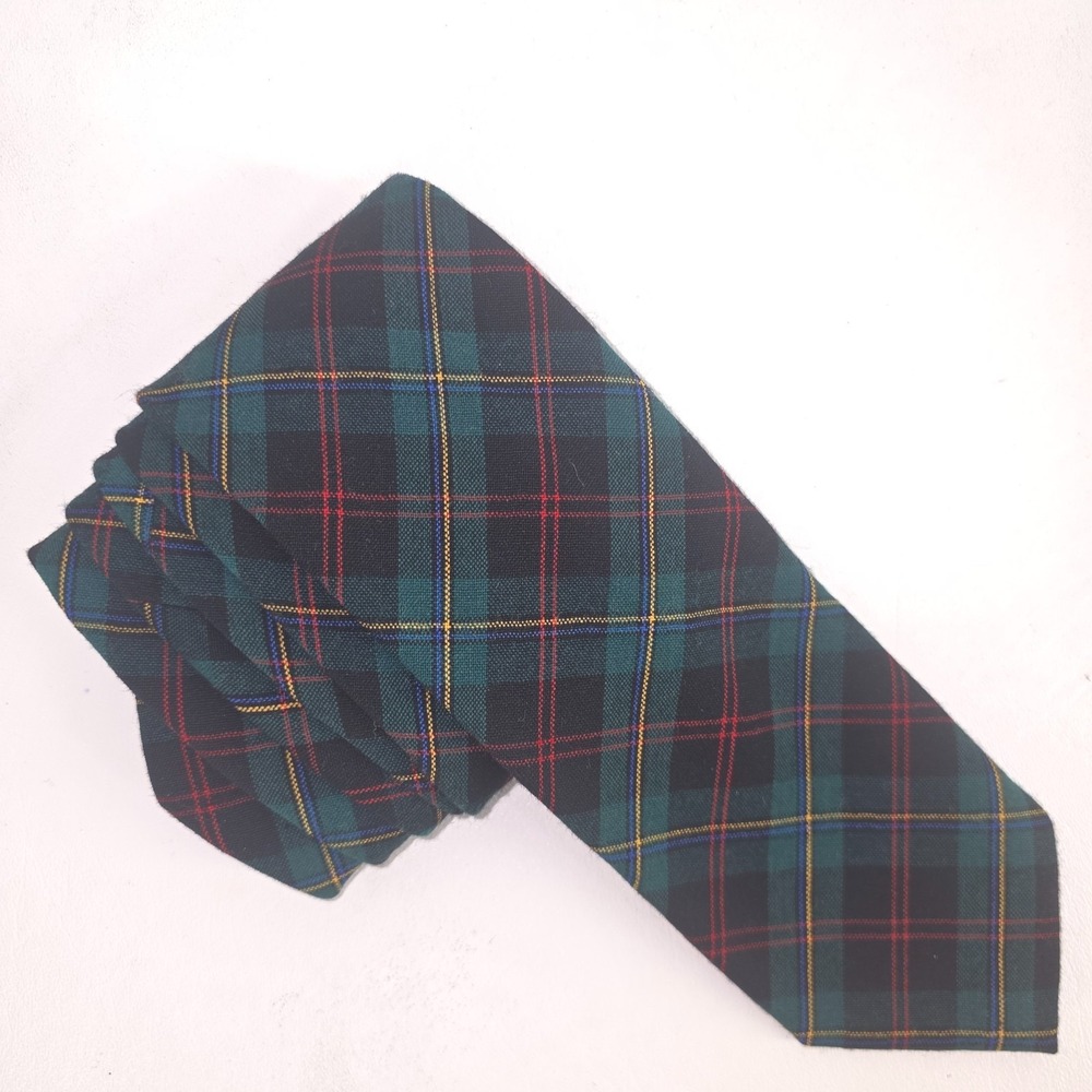 Pendleton 100% Virgin Wool Plaid Necktie Vintage USA Made Green Blue Red 55x3